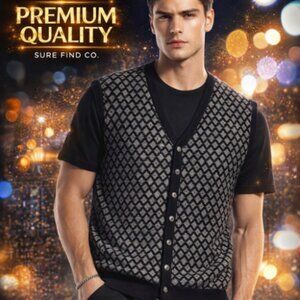 Florence Tricot Italian Vtg Brown, Black & Tan Geometric Wool Blend Vest Mens XL